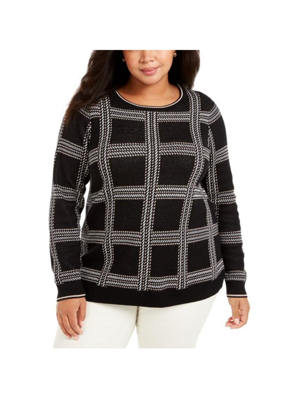NEW Charter Club Sweater Women's Plus Size 2X Black Metallic Plaid Pullover